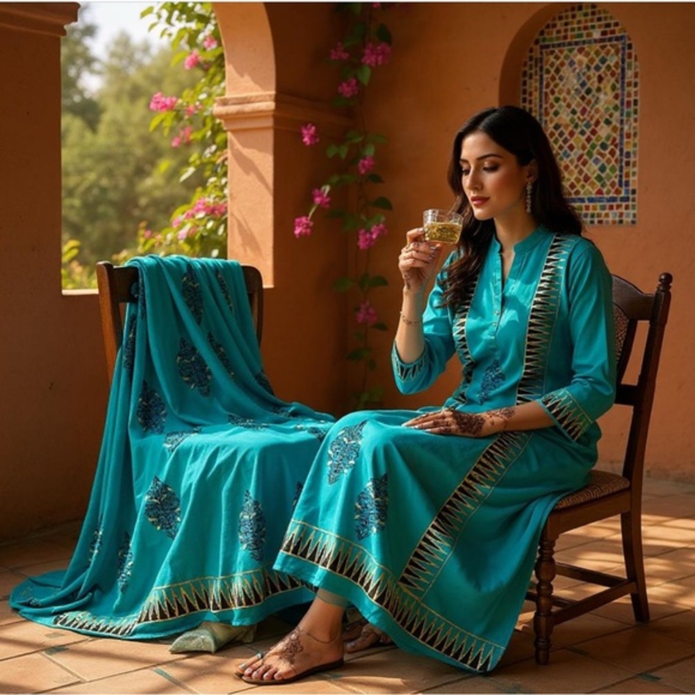 🆕Blocked Textiles teal,gold & navy geometric printed front & back dress, NWOT🩵💛💙